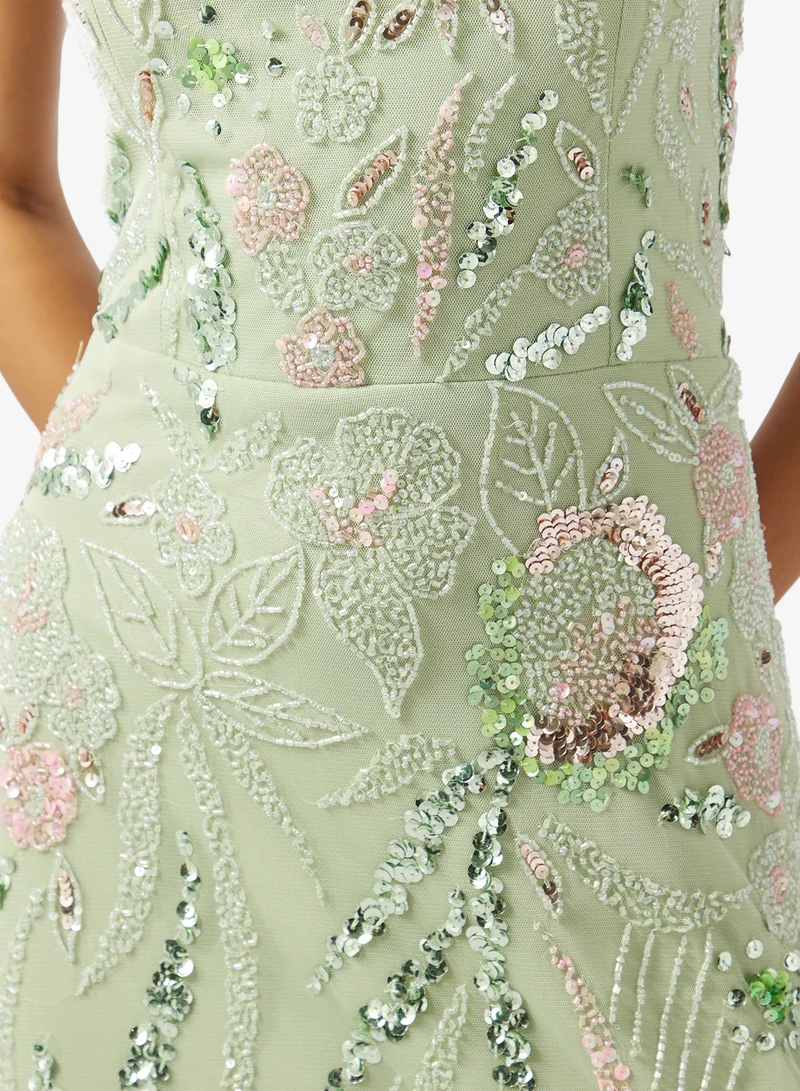 Namshi x  Floral Bead Embellished Evening Gown with Slit for Women | Best Price UAE